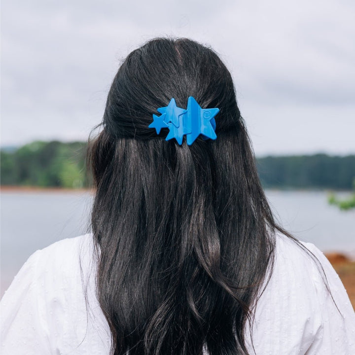 TELETIES MEDIUM FLAT HAIR CLIP - BLUE SHOOTING STARS