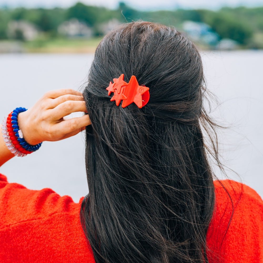 TELETIES SMALL FLAT HAIR CLIP - RED SHOOTING STARS