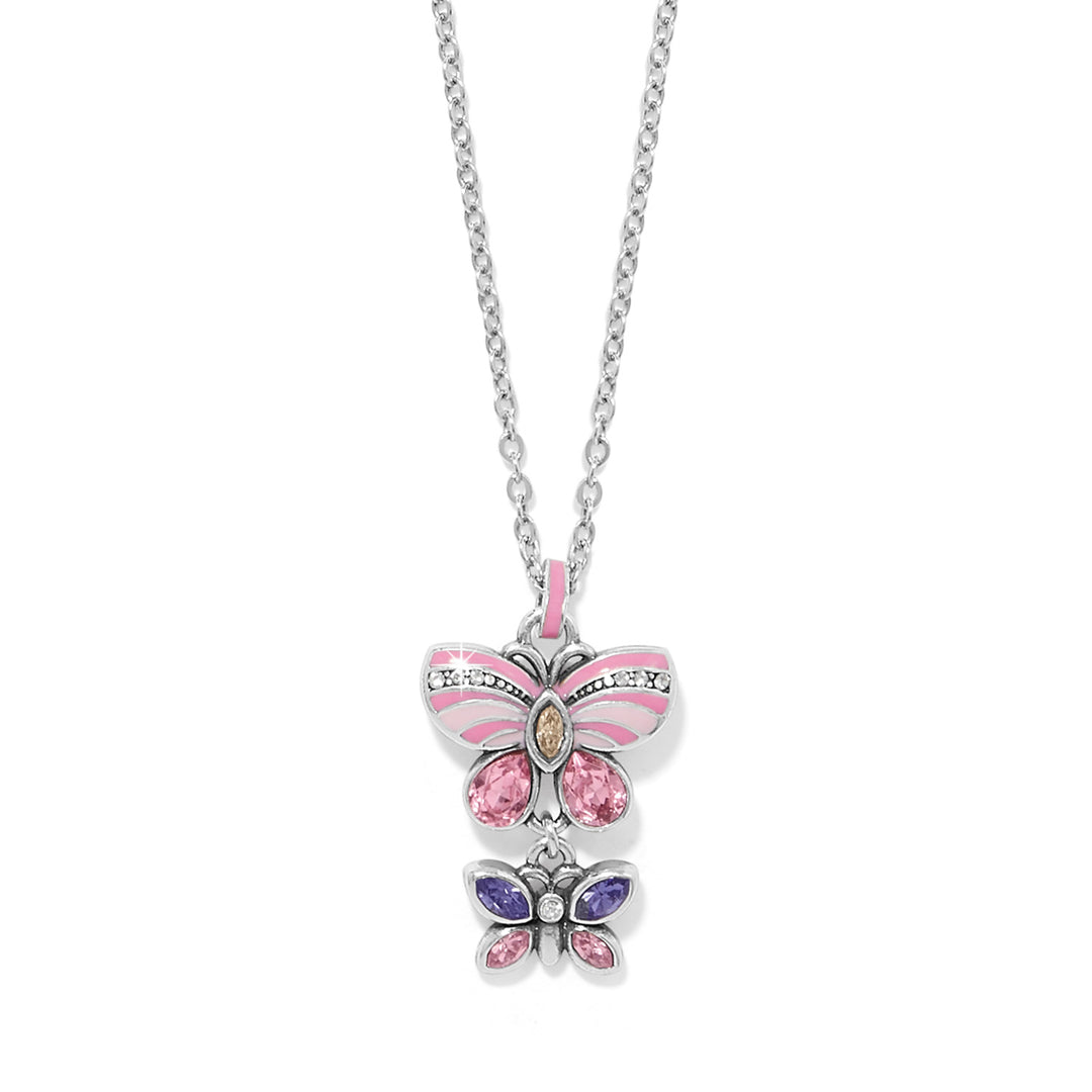 La Tulipe Butterfly Pink Duo Neckalce - Silver-Multi