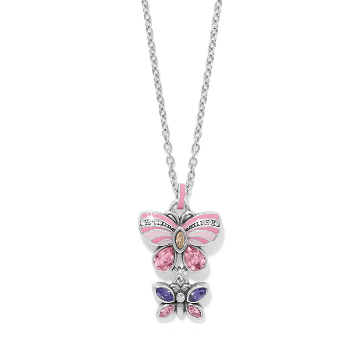 La Tulipe Butterfly Pink Duo Neckalce - Silver-Multi