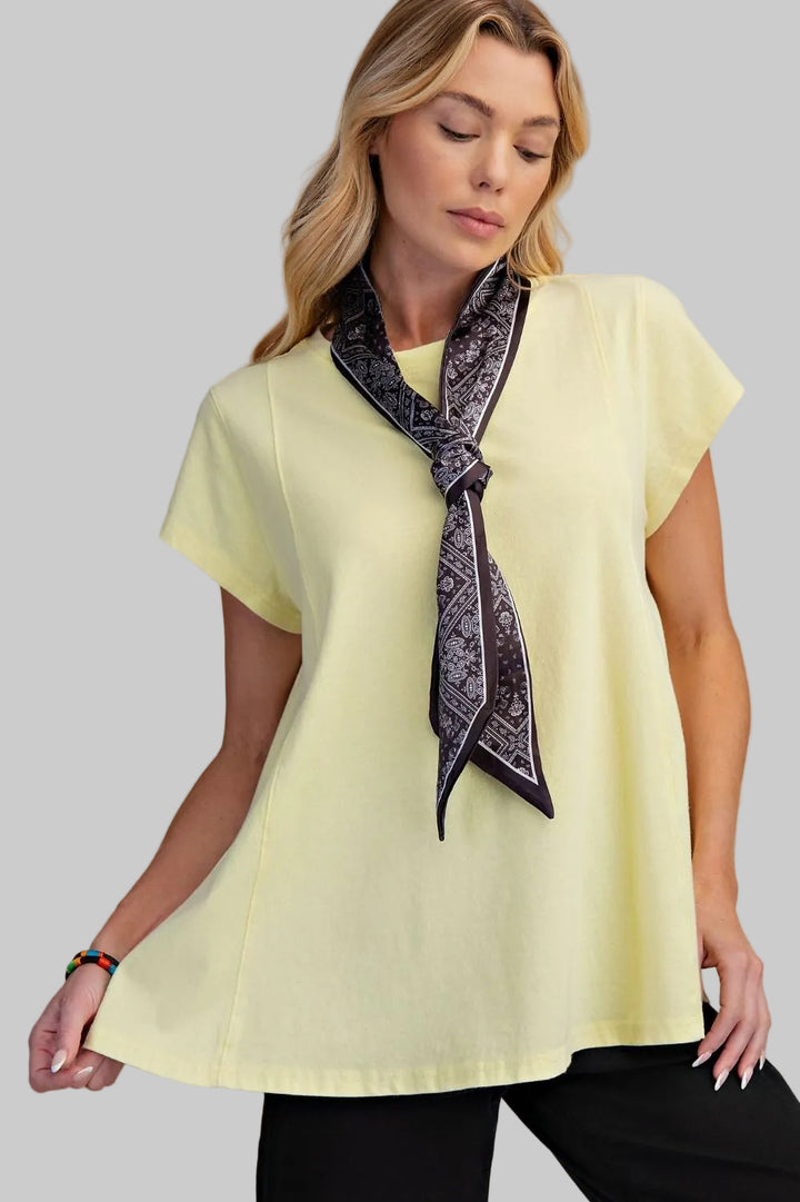 CAP SLEEVE MINERAL WASHED TOP - LEMON DROP