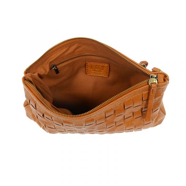 QUINN WOVEN CONVERTIBLE CROSSBODY CLUTCH - COGNAC