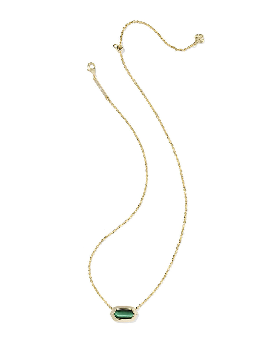 KENDRA SCOTT ELISA BEZEL SHORT PENDANT NECKLACE - GOLD GREEN TIGERS EYE