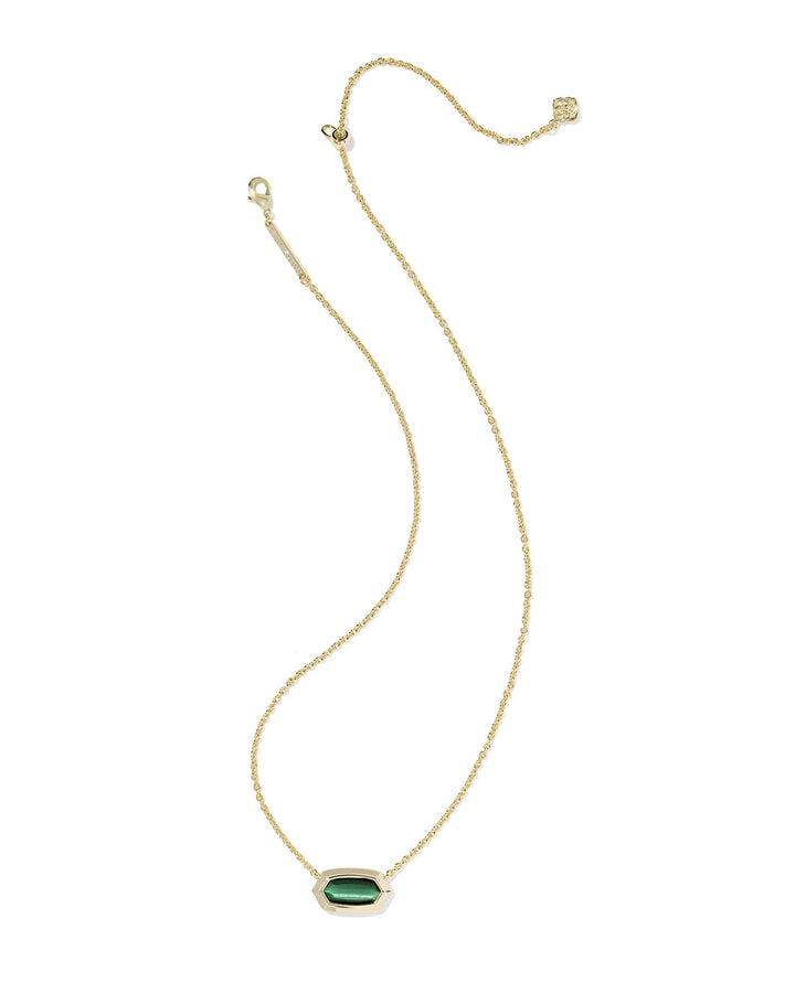 KENDRA SCOTT ELISA BEZEL SHORT PENDANT NECKLACE - GOLD GREEN TIGERS EYE
