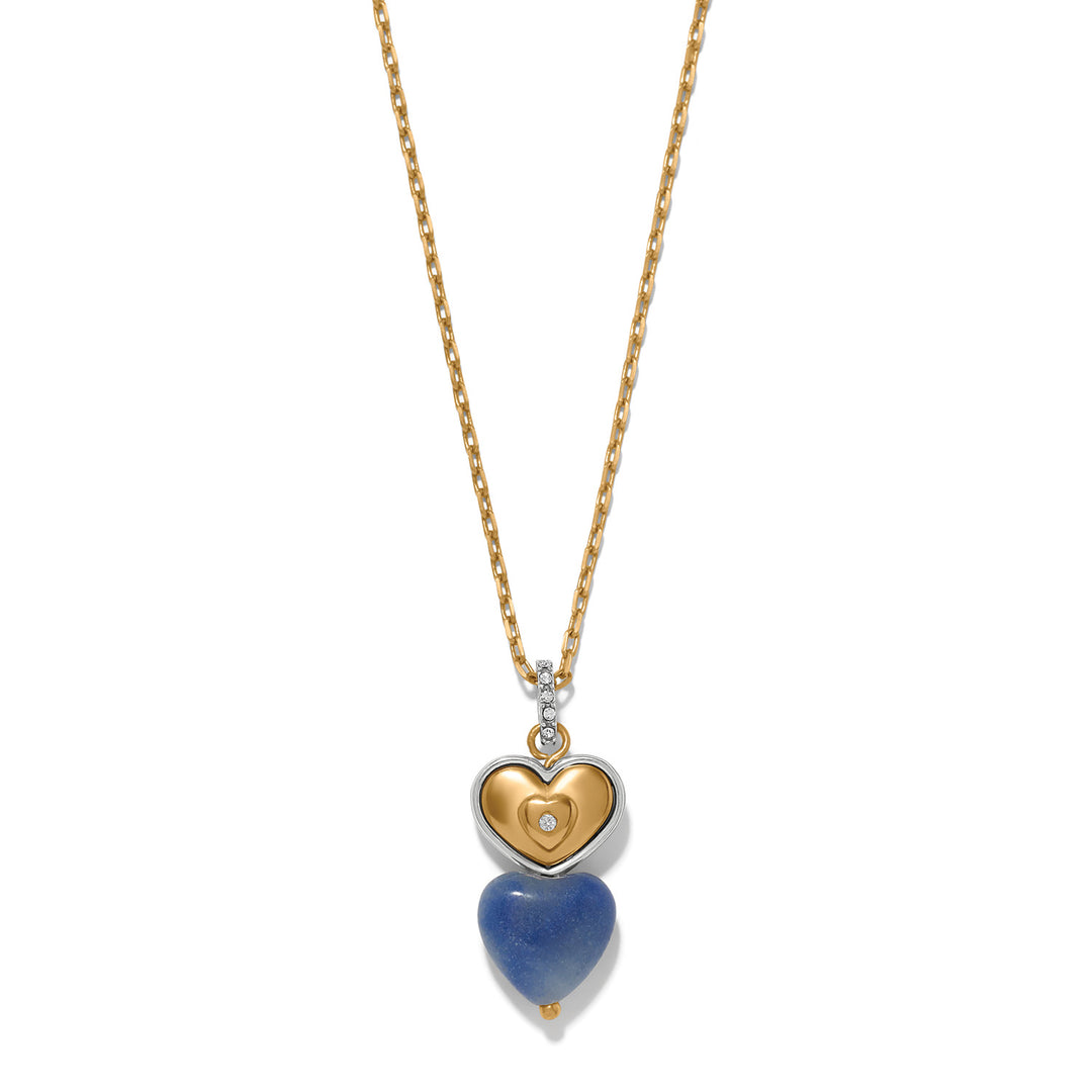 One Heart Duo Heart Petite Necklace - Gold-Blue