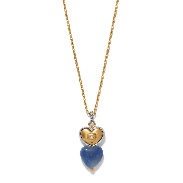 One Heart Duo Heart Petite Necklace - Gold-Blue