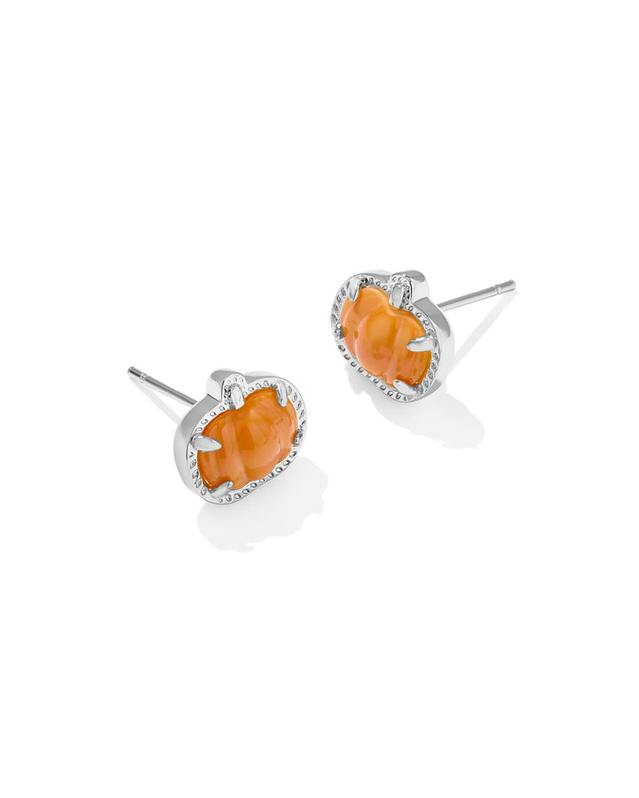 KENDRA SCOTT PUMPKIN STUD EARRINGS - SILVER ORANGE MOP
