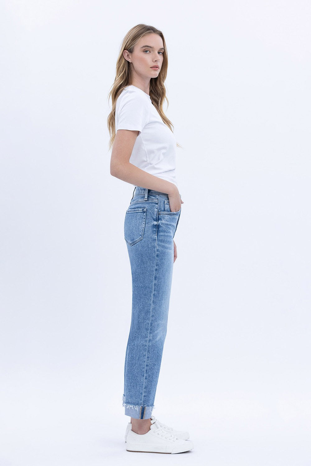 FLYING MONKEY HR SINGLE CUFF CROP STRAIGHT JEANS - DELECTABLE - 26"/28"