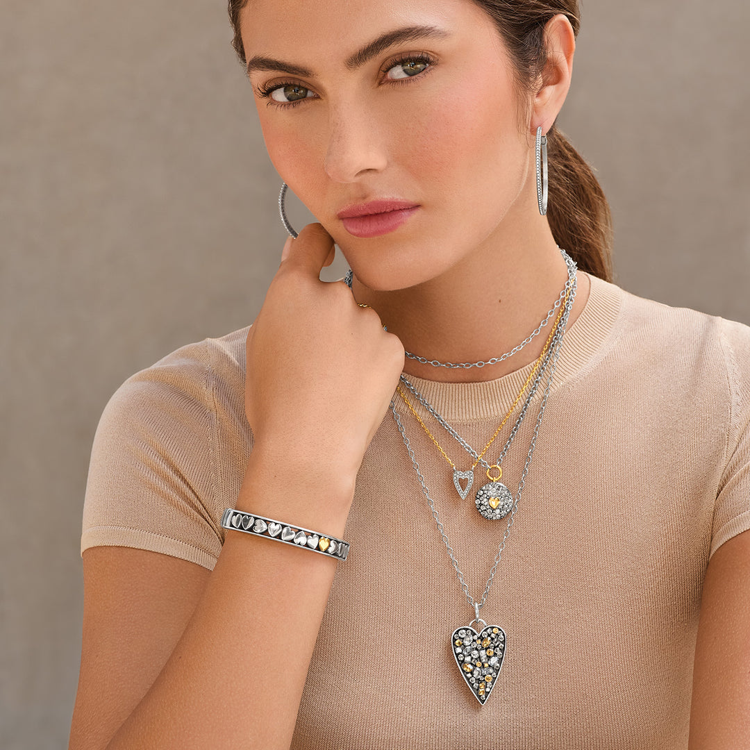 Mystery Of Love Hearts Hinged Bangle - Silver-Gold