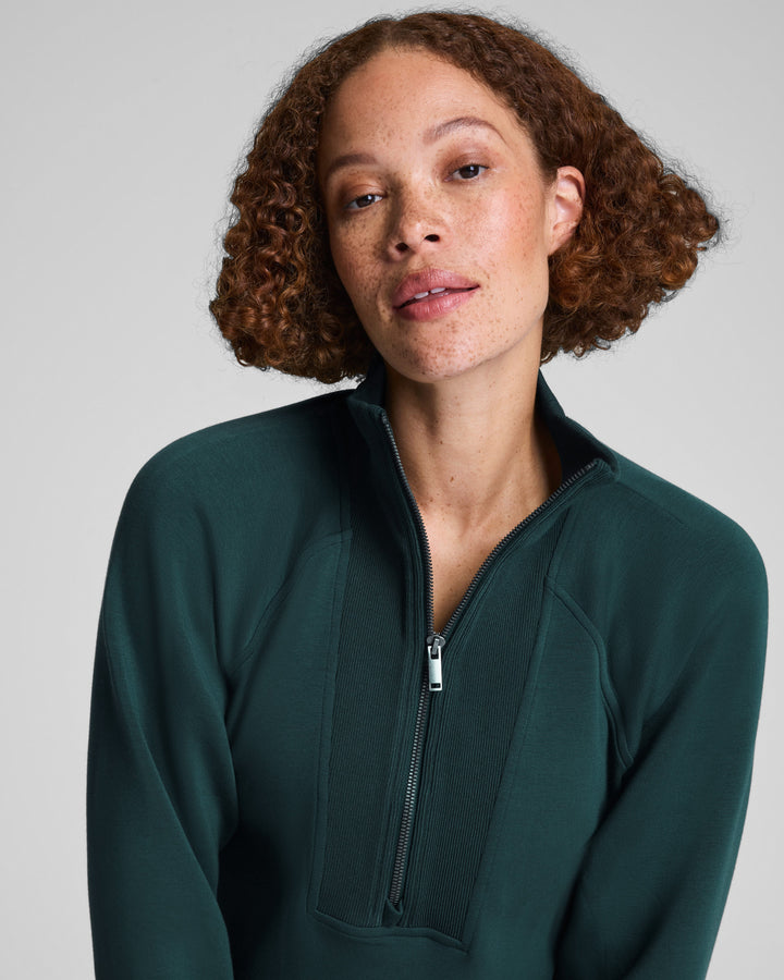 SPANX AIRESSENTIALS BRUSHED HALF ZIP TUNIC - MERIDIAN