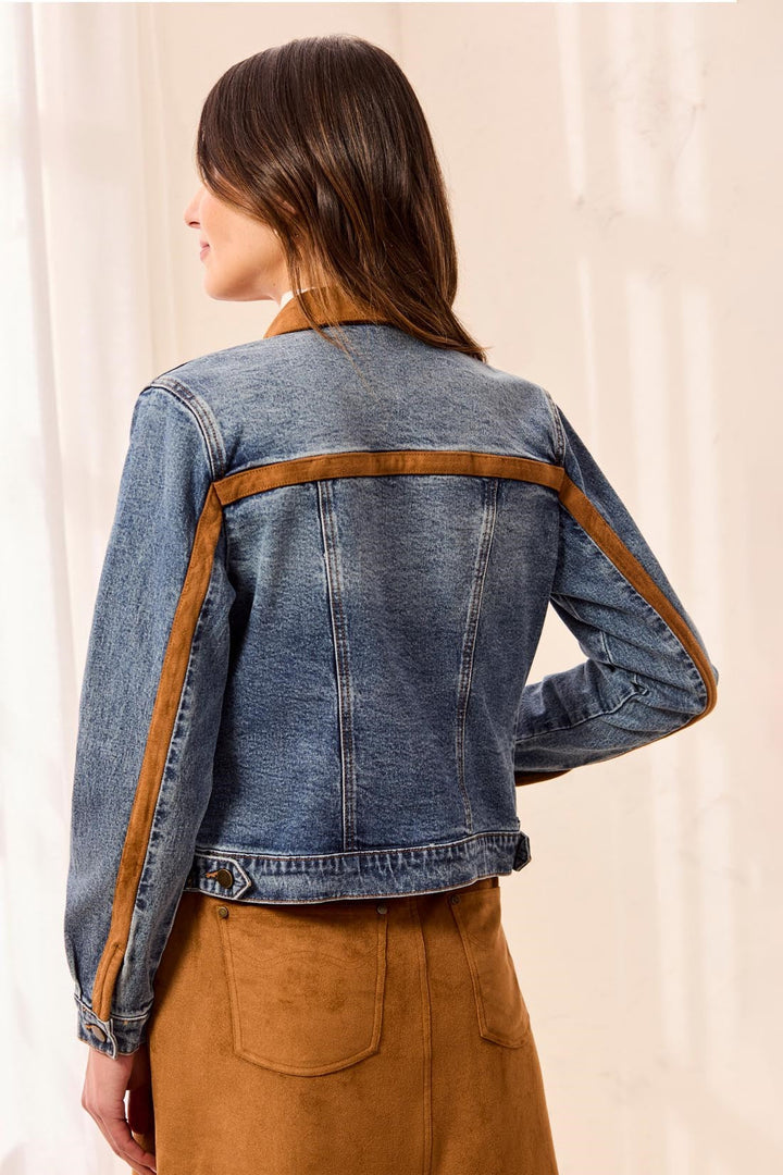 LONG SLEEVE ZIP FRONT DENIM JACKET WITH SUEDE - MOONLIGHT