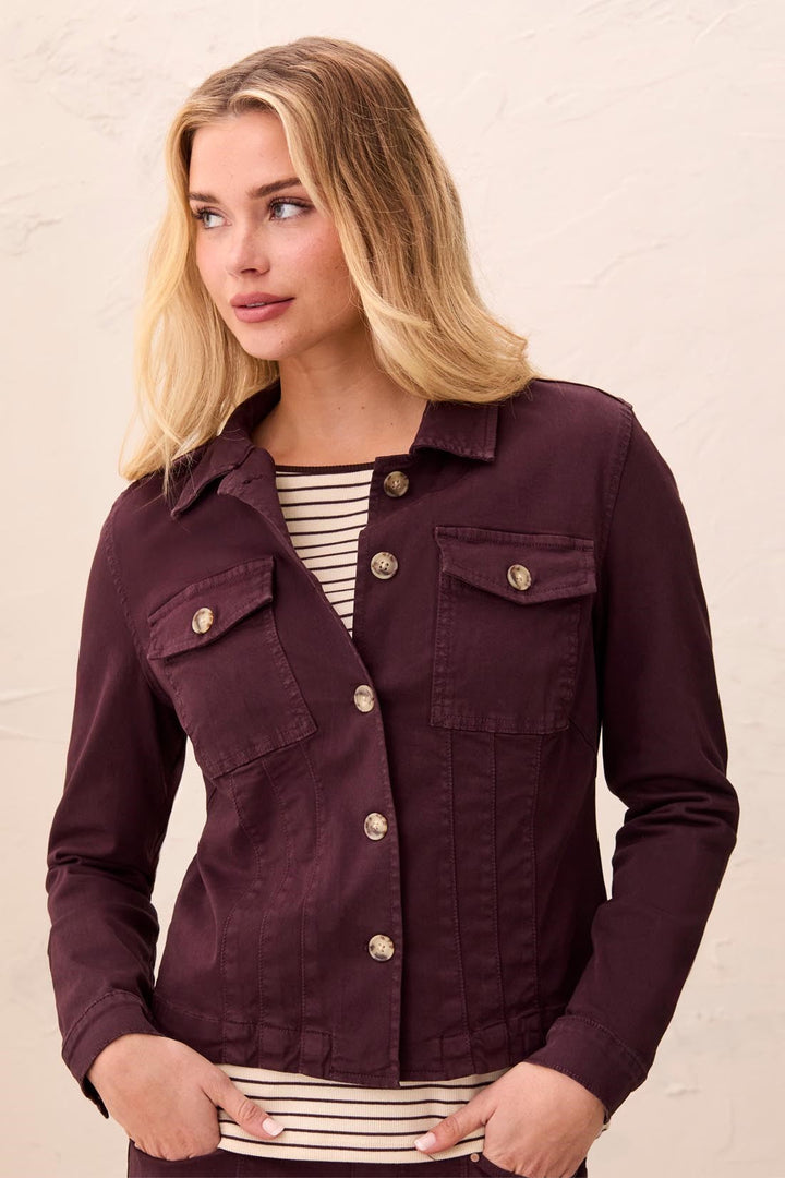LONG SLEEVE BUTTON FRONT JACKET WITH HORN BUTTONS - FUDGE