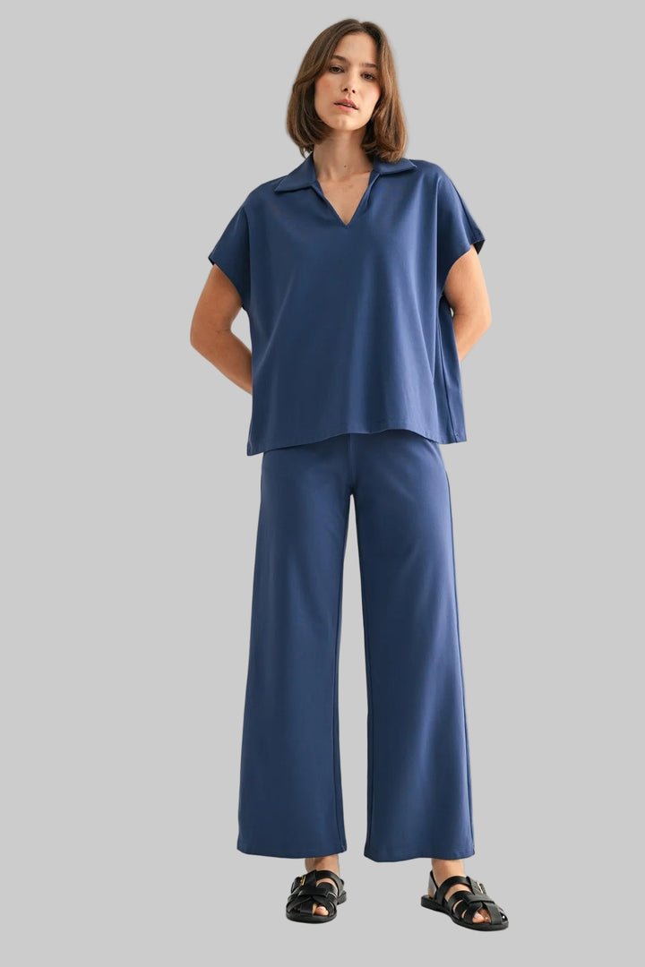 WIDE LEG PONTE KNIT PANTS - SLATE