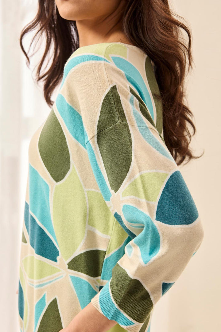 SOFT YARN 3/4 SLEEVE CREW NECK SWEATER - AQUA SKY