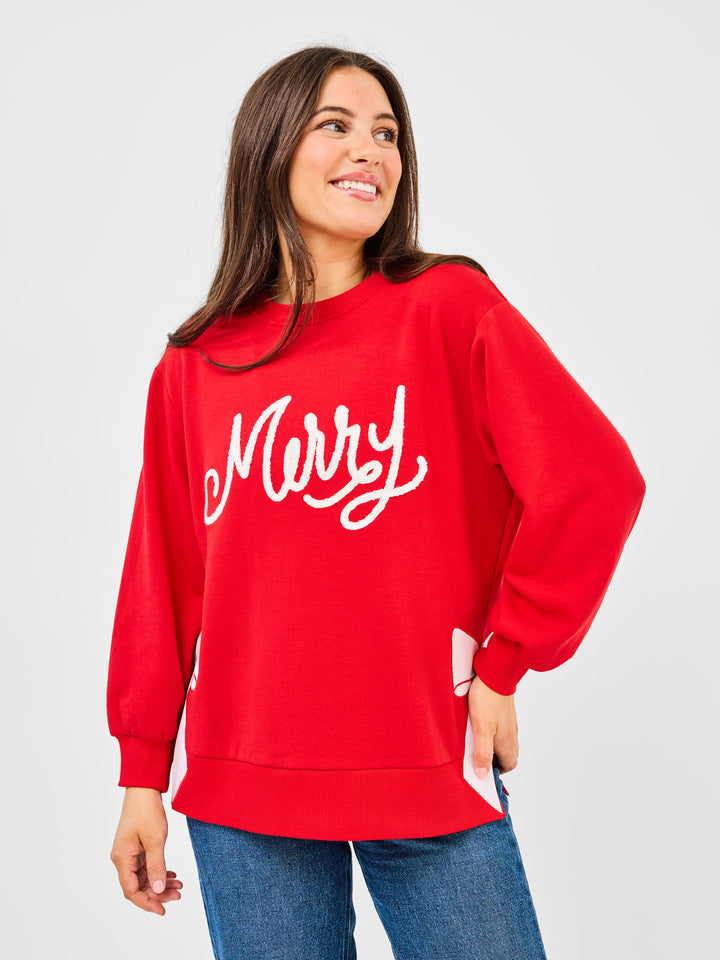 LAKELYN MERRY BOW SWEATSHIRT - RED
