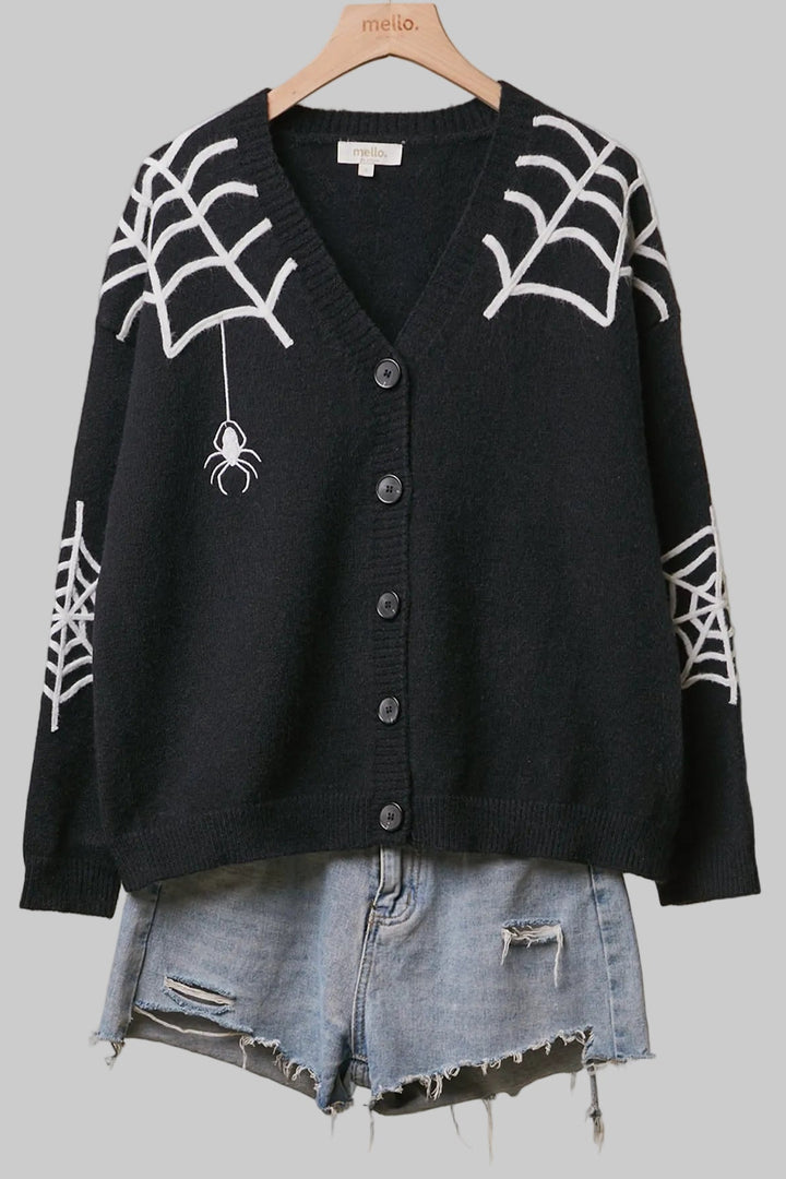 HALLOWEEN SPIDER WEB CARDIGAN - BLACK