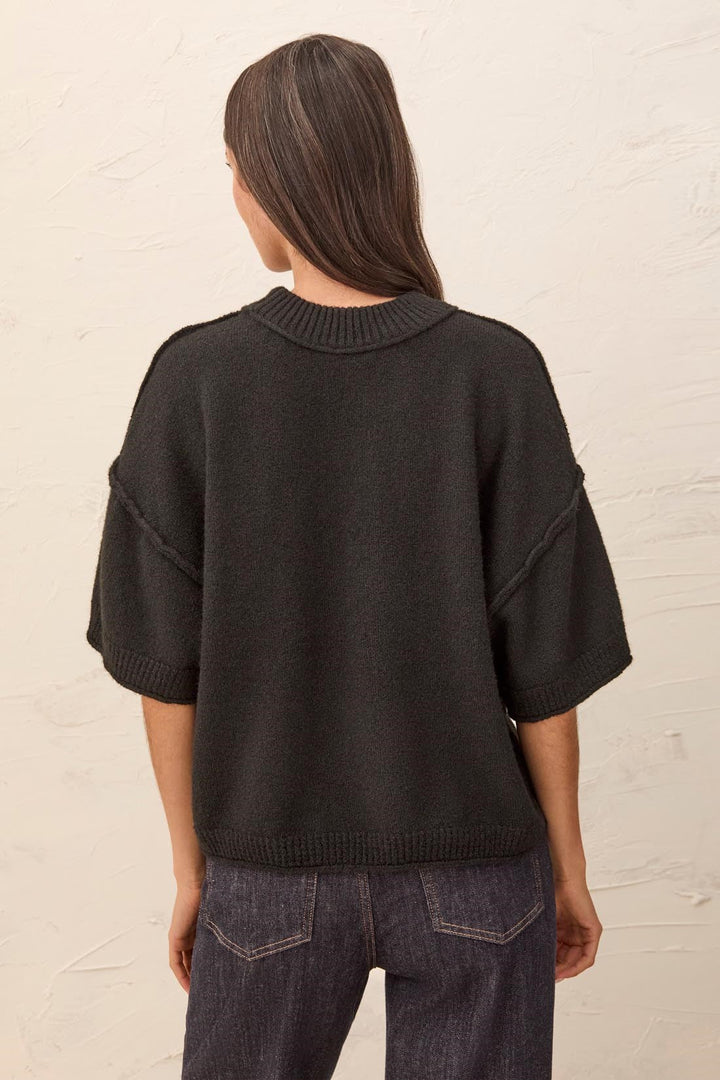 LOFTY ELBOW SLEEVE CREW NECK SWEATER - BLACK
