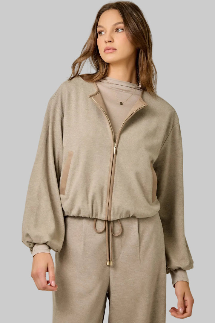 SUEDE ACCENT BUBBLE HEM JACKET - STONE