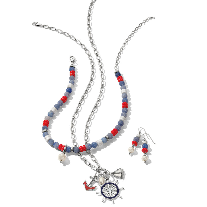 Americana Beach Pearl Charm Necklace - Silver-Multi