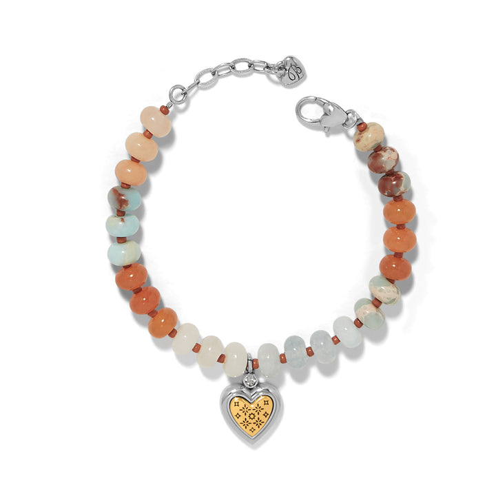 Mosaic Two Tone Heart Beaded Bracelet - Silver-Multi