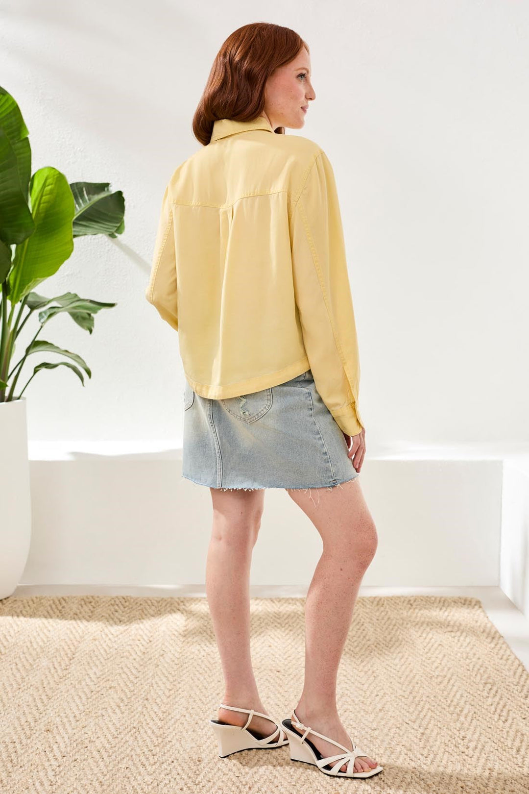 LONG SLEEVE FLOWY OVERSHIRT - LEMON GRASS