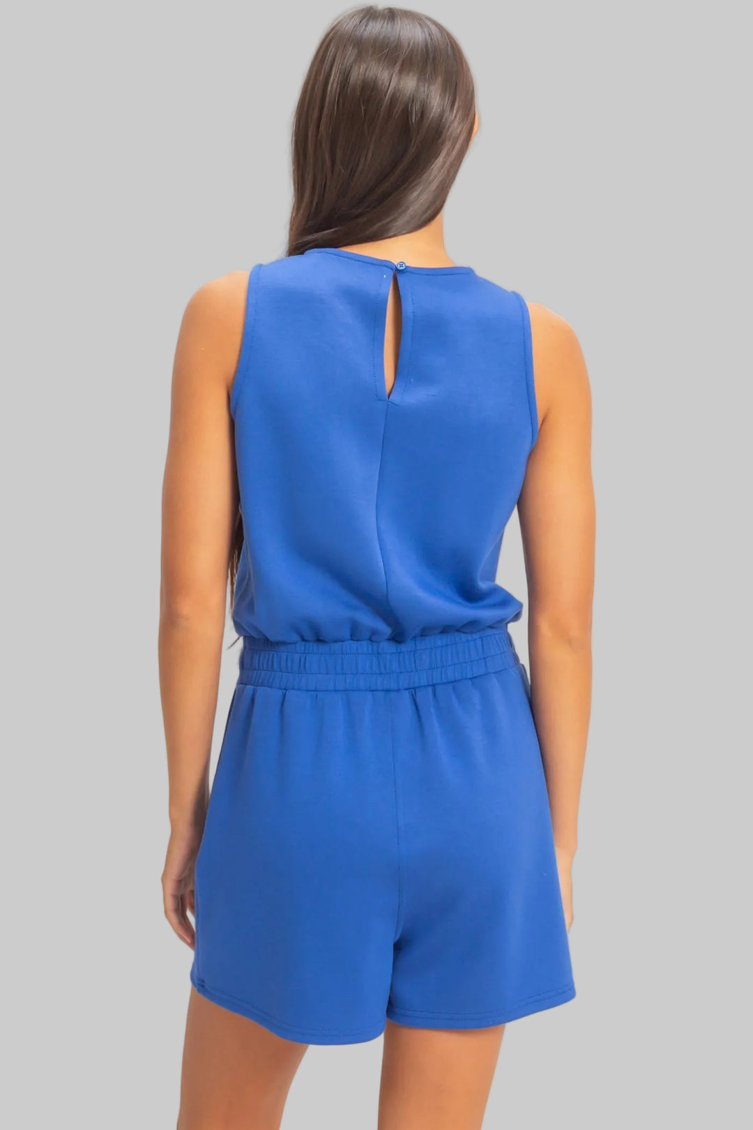 SLEEVELESS DRAWSTRING WAIST ROMPER - COBALT
