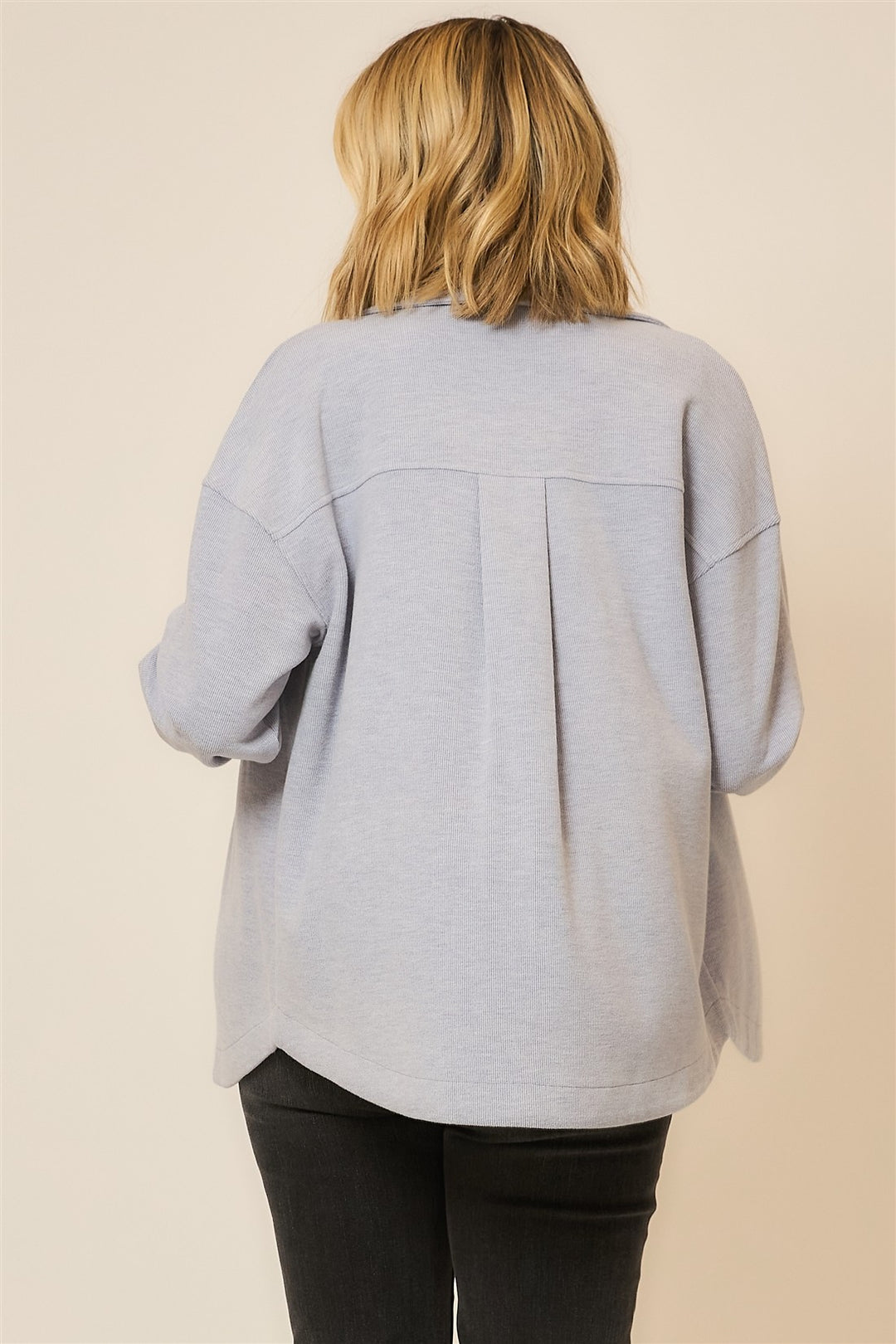 MICRO RIB BUTTON UP SHACKET - LIGHT BLUE