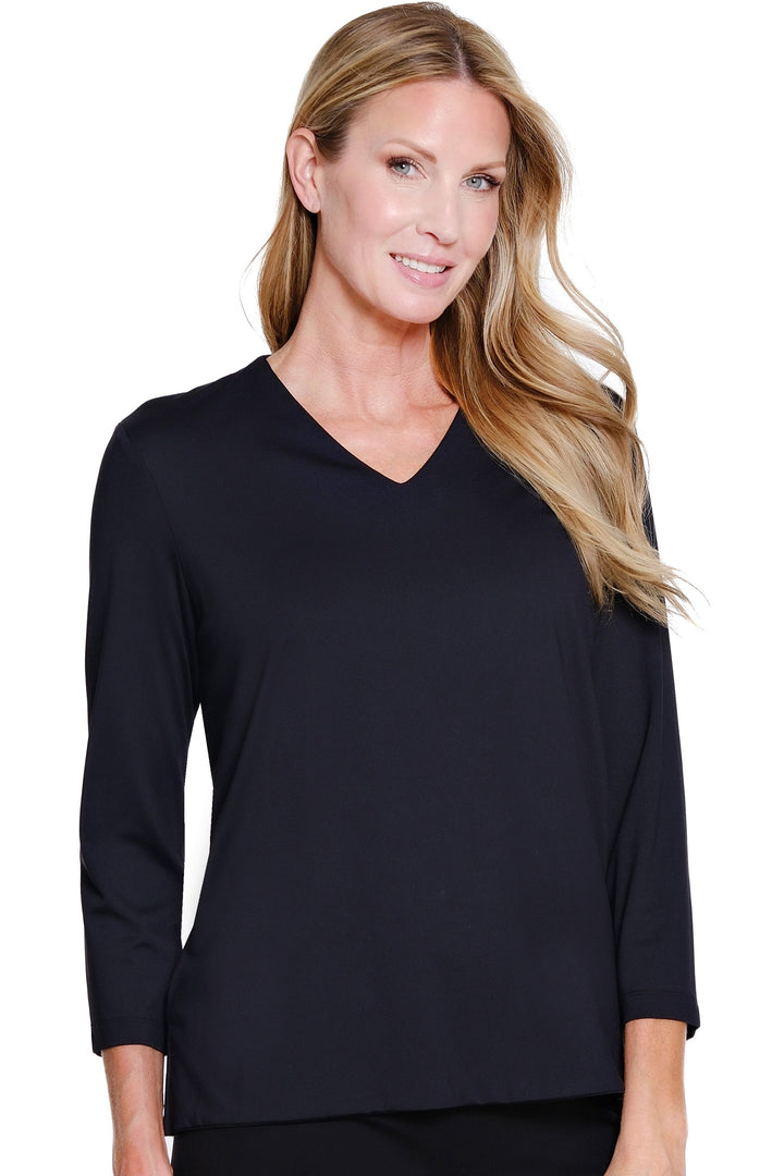 3/4 SLEEVE V-NECK TOP - BLACK