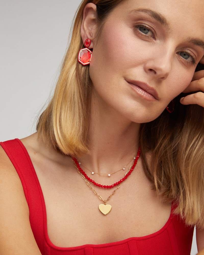 KENDRA SCOTT EMERY BEADED STRAND NECKLACE - GOLD RED GLASS