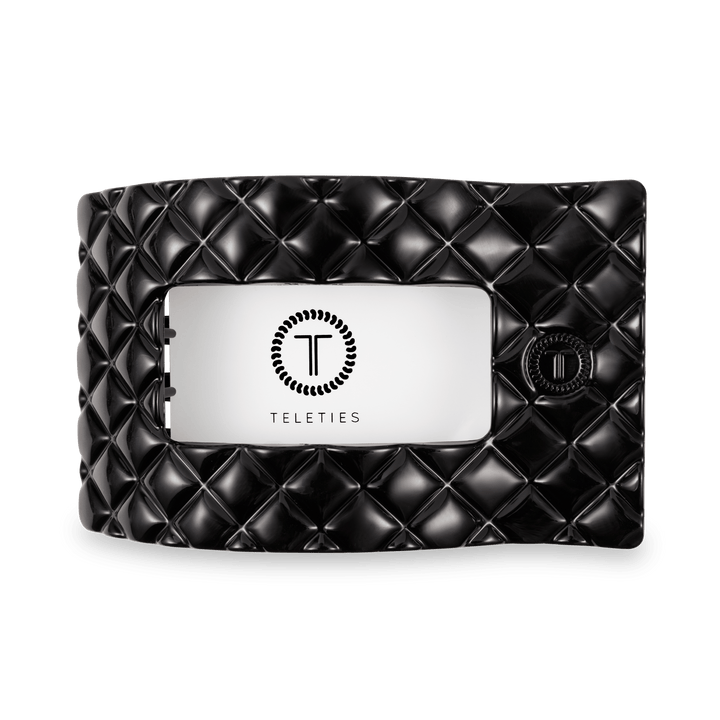 TELETIES LARGE FLAT RECTANGLE HAIR CLIP - JET BLACK QUILTED