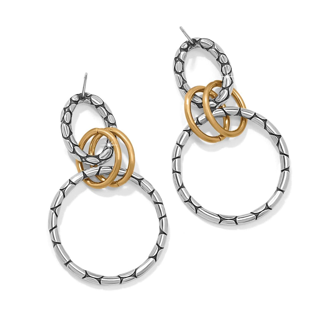 Pebble Link Two Tone Post Drop Earrings - Silver-Gold