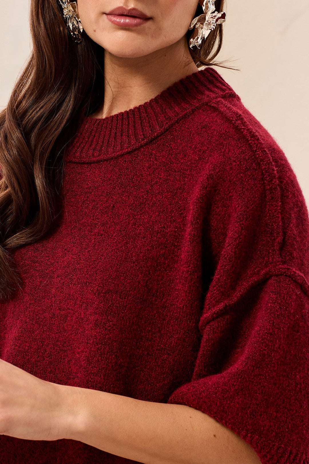 LOFTY ELBOW SLEEVE CREW NECK SWEATER - H PINOT