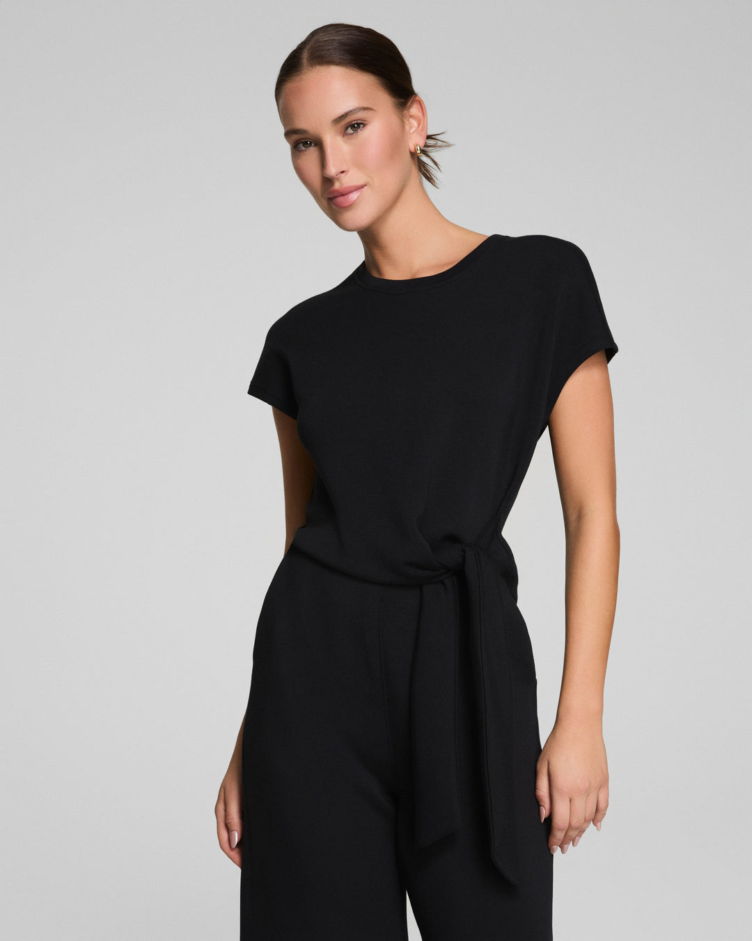 SPANX AIRESSENTIALS TIE WAIST JUMPSUIT - VERY BLACK