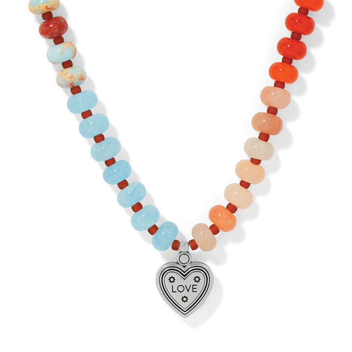 Mosaic Two Tone Heart Beaded Necklace - Silver-Gold