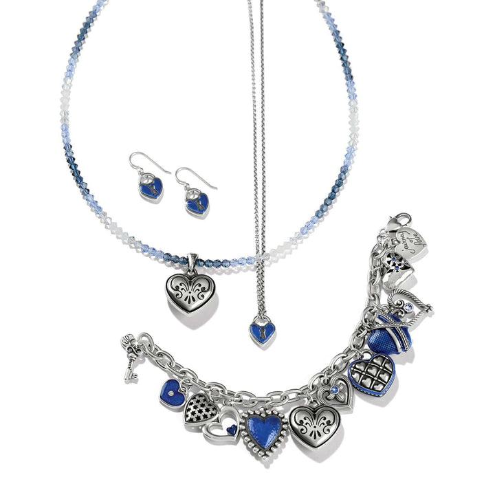 One Heart Padlock Reversible Necklace - Silver-Blue