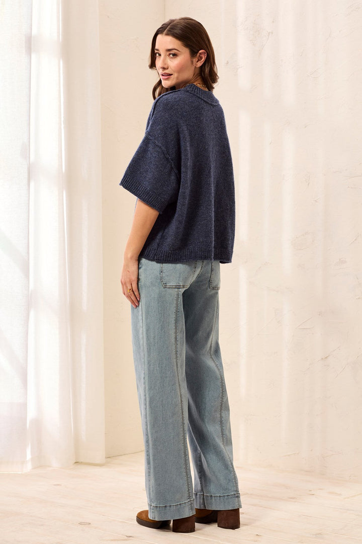 LOFTY ELBOW SLEEVE CREW NECK SWEATER - H NIGHTFALL