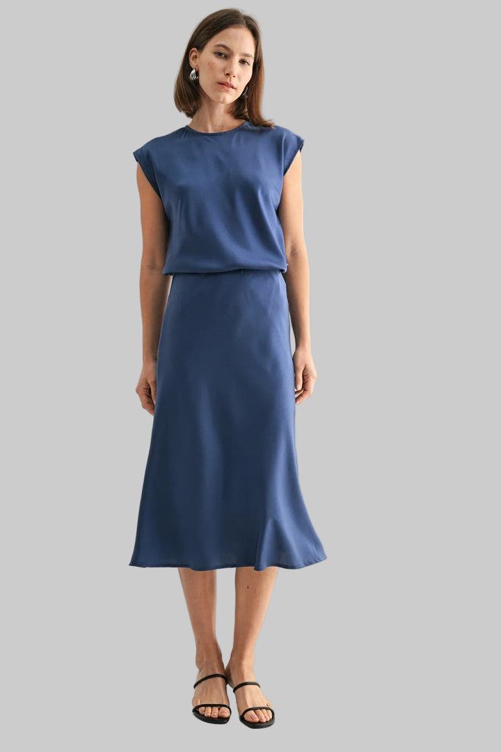 SATIN MIDI SKIRT - NAVY