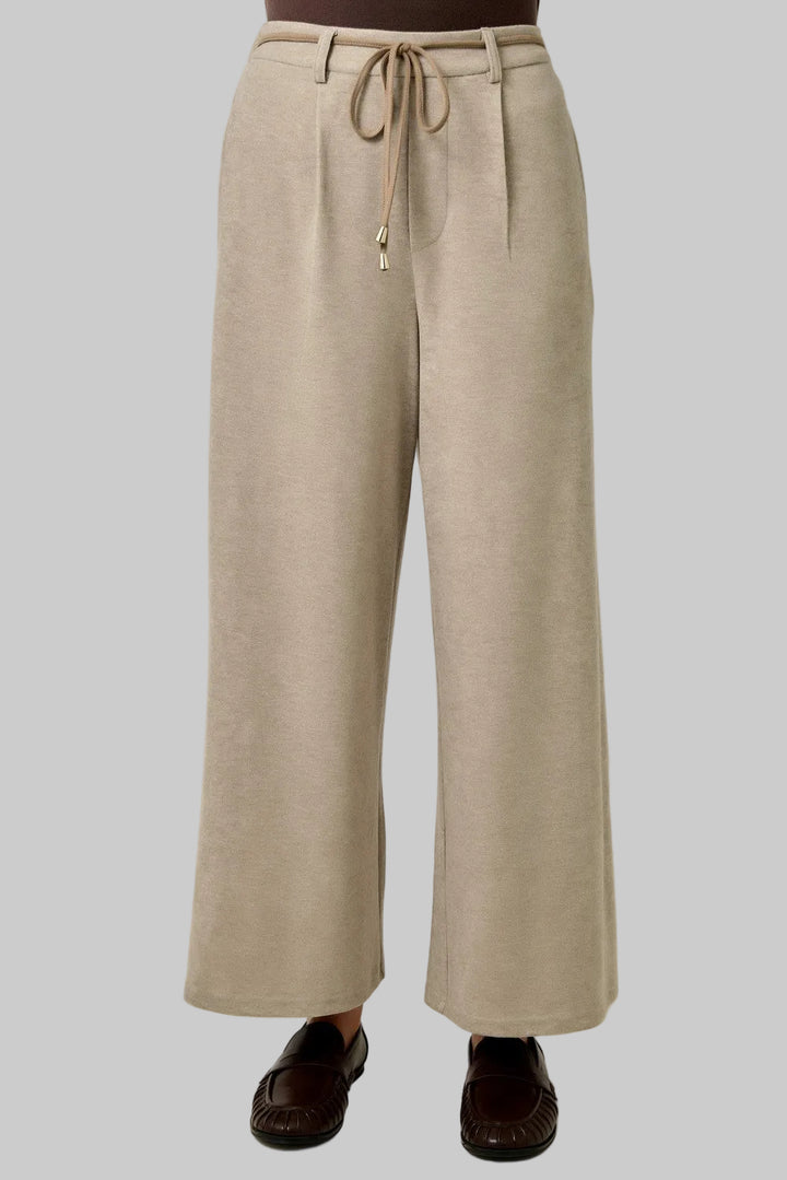 SUEDE ACCENT MELANGE WIDE LEG PANTS - STONE