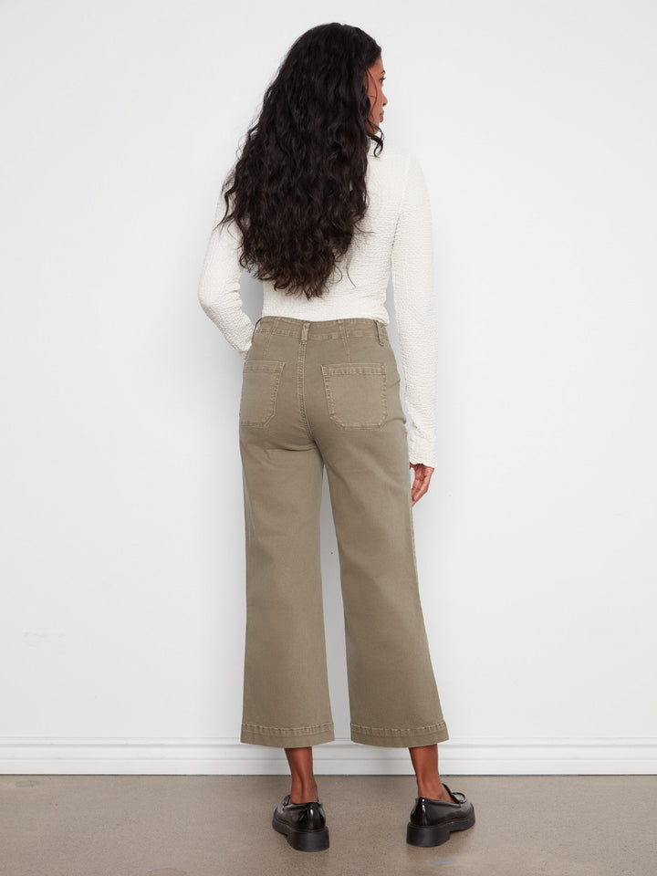 CROPPED WIDE LEG TWILL PANTS WITH PATCH POCKETS - VERVEINE