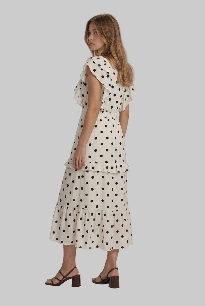 RUFFLED POLKA DOT MIDI DRESS - IVORY