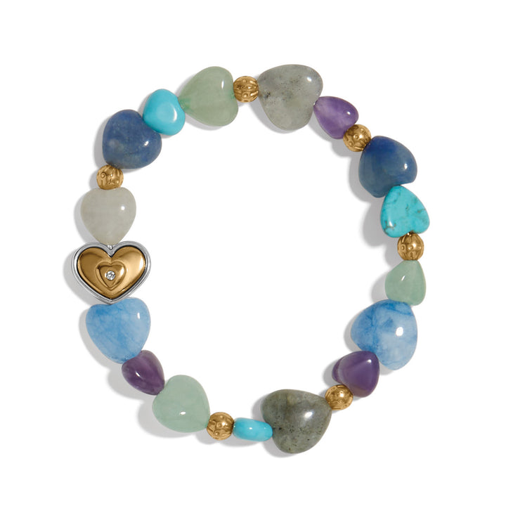 One Heart Multi Heart Bead Stretch Bracelet - Gold-Blues