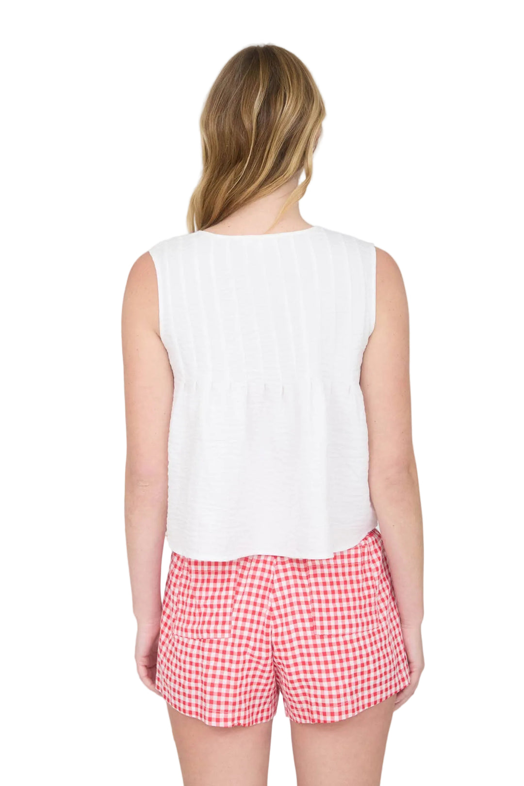 SLEEVELESS FLOWY TOP W/BOW ACCENT - WHITE