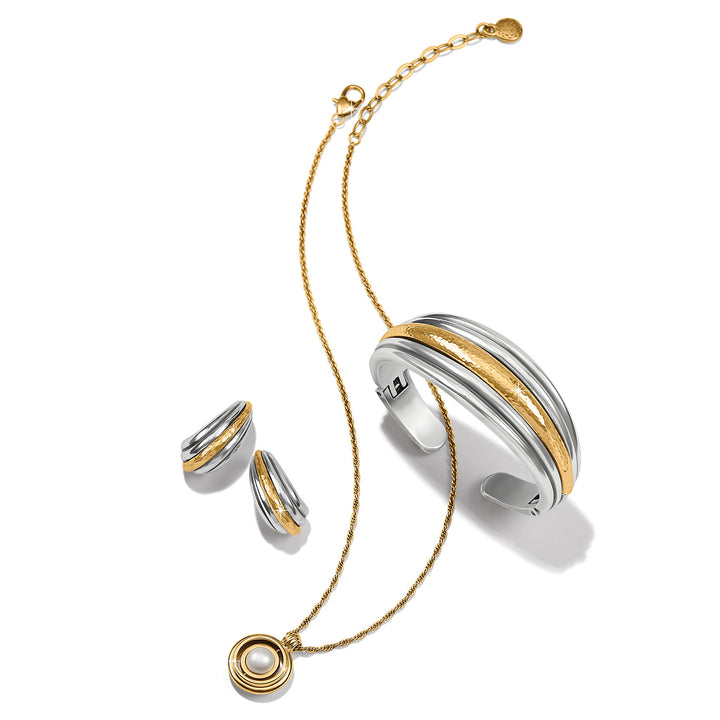 Ferrara Deco Large Hoop Earrings - Silver-Gold