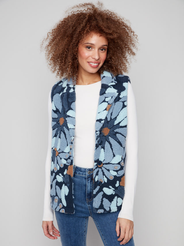 SHERPA FLOCKED FLEECE VEST JACKET - OXFORD