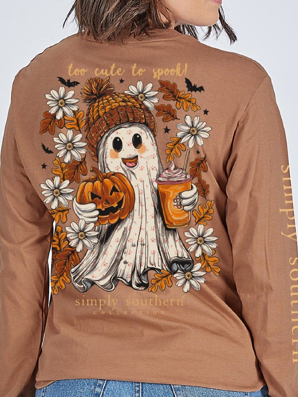 SIMPLY SOUTHERN LONG SLEEVE GHOST TEE - CHESTNUT