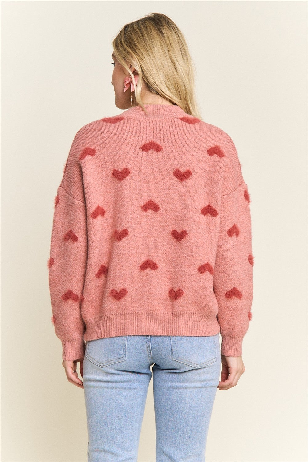 LONG SLEEVE HEARTS SOFT SWEATER - RED