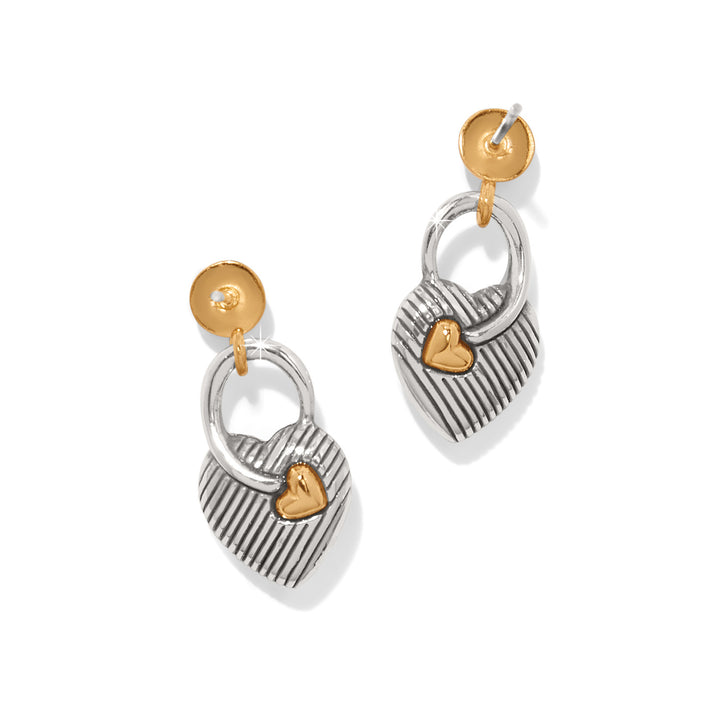 One Heart Post Drop Earrings - Silver-Gold