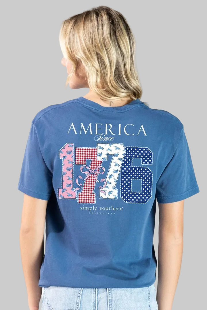 SIMPLY SOUTHERN 1776 AMERICA TSHIRT - OVERCAST BLUE