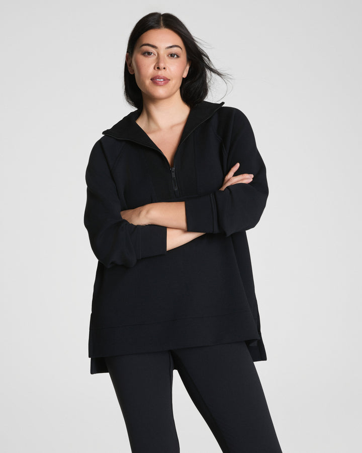 SPANX AIRESSENTIALS BRUSHED HALF ZIP TUNIC - BLACK