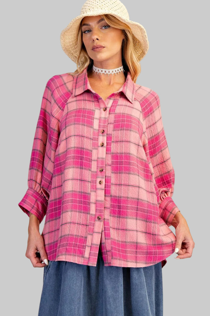 BRUSHED FLANNEL BUTTON DOWN SHIRT - PINK
